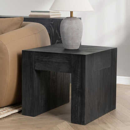 Modern Organic Chunky Reclaimed Black Oak Wood Square End Table 24 inch