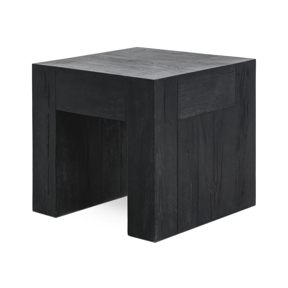 Modern Organic Chunky Reclaimed Black Oak Wood Square End Table 24 inch