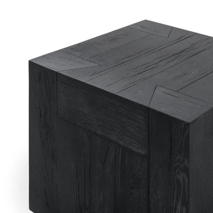 Modern Organic Chunky Reclaimed Black Oak Wood Square End Table 24 inch