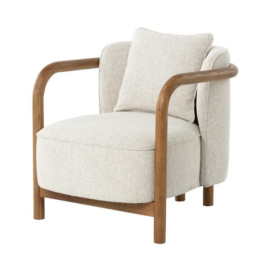 Modern Organic Curved Solid Oak Wood Frame Lounge Chair Armchair Dove Cream