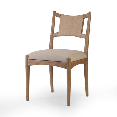 Modern Organic Light Natural Woven Cord Rush Back Dining Chair