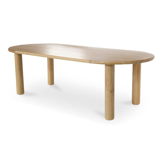 Modern Organic Light Oak Wood Oval Dining Table with Cylindrical Legs 78 inch