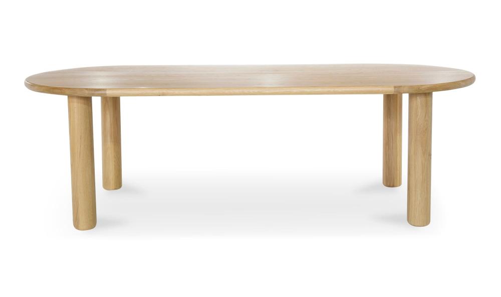 Modern Organic Light Oak Wood Oval Dining Table with Cylindrical Legs 78 inch