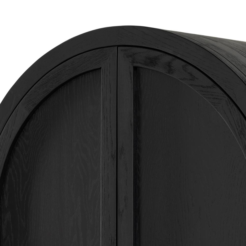 Modern Organic Matte Black Oak Wood Tall Arch Top Bar Cabinet Home Bar 38 inch