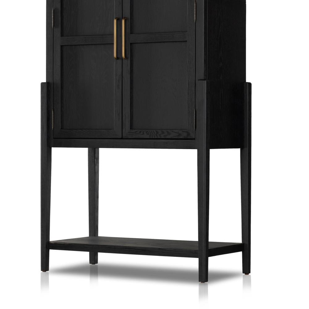 Modern Organic Matte Black Oak Wood Tall Arch Top Bar Cabinet Home Bar 38 inch