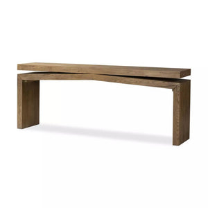 Modern Organic Oak Wood Rectangle Console Table Rustic Gray Finish 78 inch