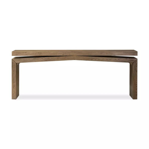 Modern Organic Oak Wood Rectangle Console Table Rustic Gray Finish 78 inch