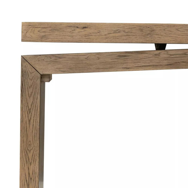 Modern Organic Oak Wood Rectangle Console Table Rustic Gray Finish 78 inch