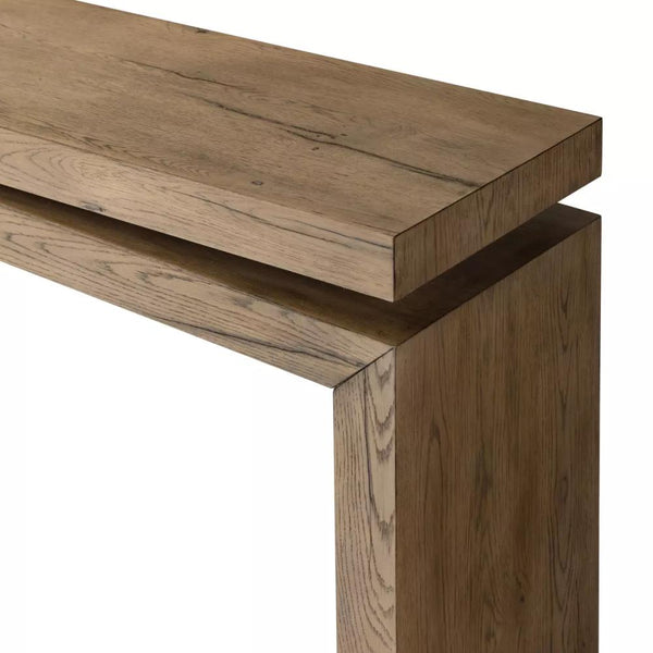 Modern Organic Oak Wood Rectangle Console Table Rustic Gray Finish 78 inch