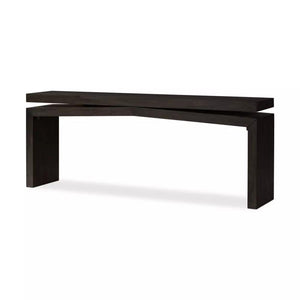 Modern Organic Oak Wood Rectangle Console Table Smoked Black Finish 78 inch