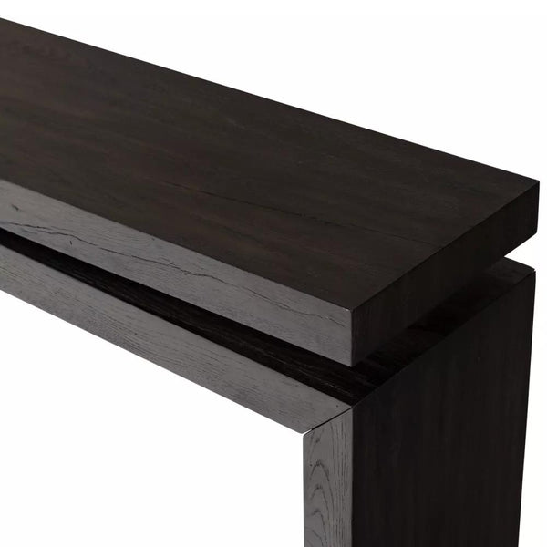 Modern Organic Oak Wood Rectangle Console Table Smoked Black Finish 78 inch