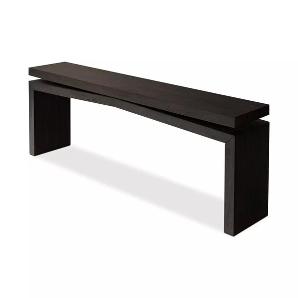 Modern Organic Oak Wood Rectangle Console Table Smoked Black Finish 78 inch