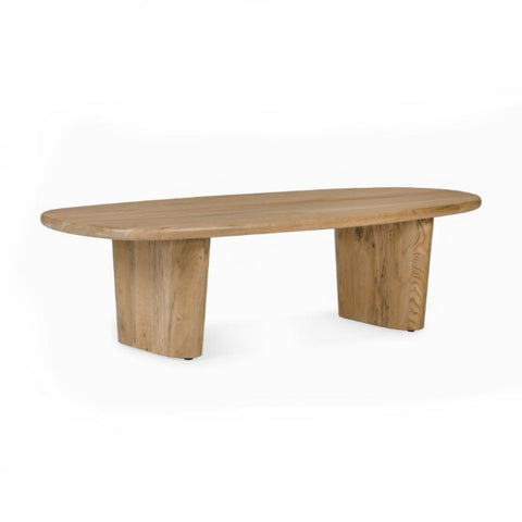 Modern Organic Oval Coffee Table Oak Wood Natural Finish 54 inch