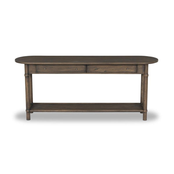 Modern Organic Two Drawer Console Table Reclaimed Wood with Antique Belgium Bleach Finish 78 inch