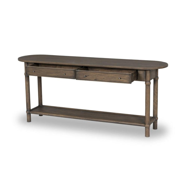 Modern Organic Two Drawer Console Table Reclaimed Wood with Antique Belgium Bleach Finish 78 inch