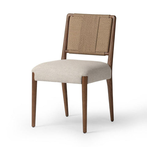 Modern Organic Woven Back Dining Chair with Wheat Performance Fabric