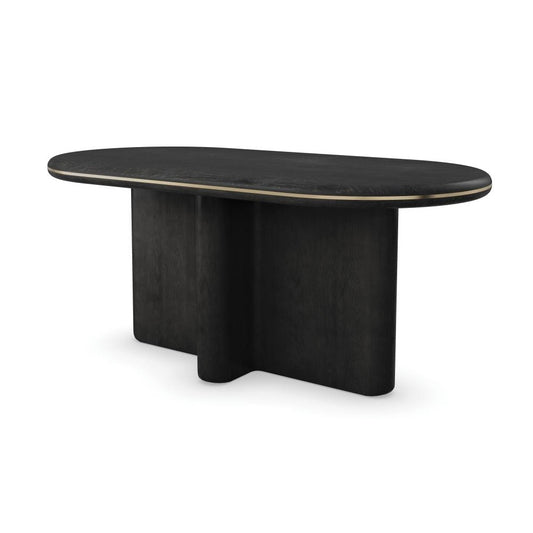 Modern Oval Dining Table Black with French Gold Accent 71 inch