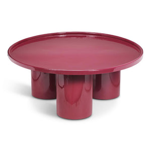 Modern Plum High Gloss Enamel Lacquer Cylindrical Legs Round Coffee Table 38 inch