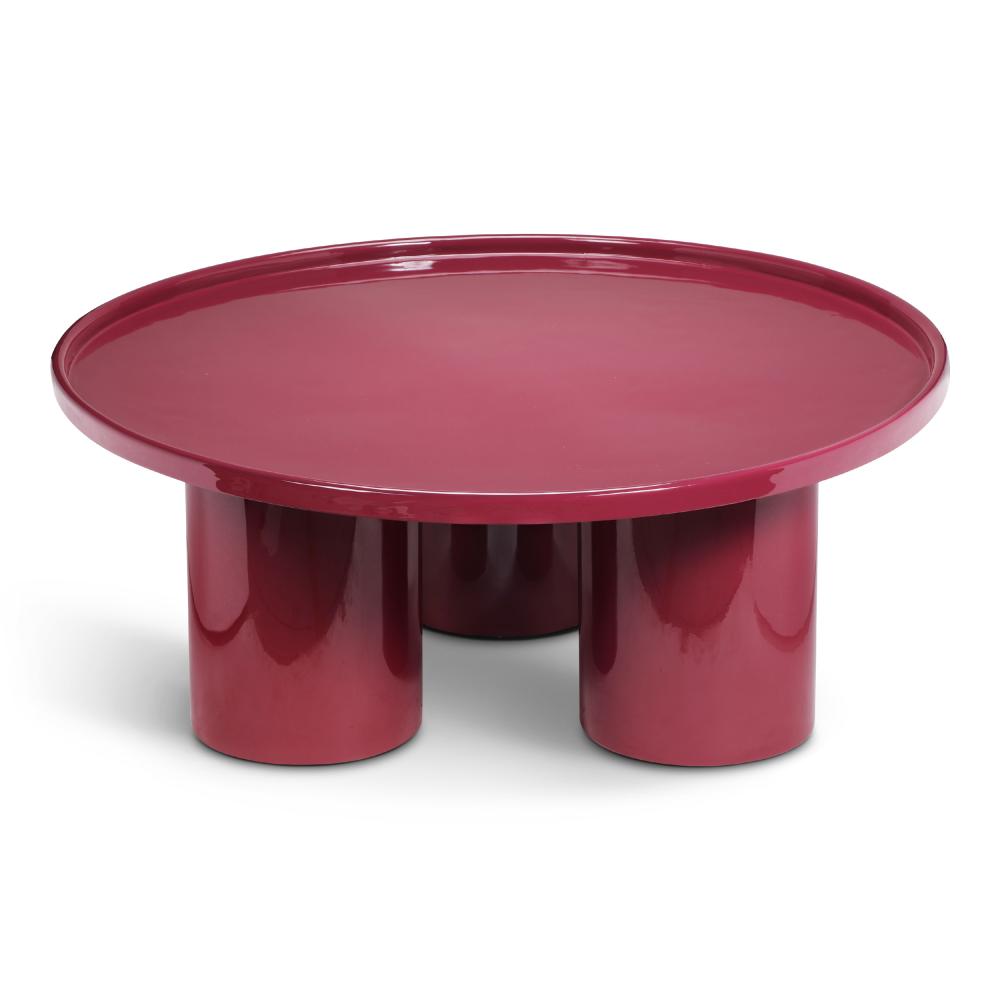 Modern Plum High Gloss Enamel Lacquer Cylindrical Legs Round Coffee Table 38 inch