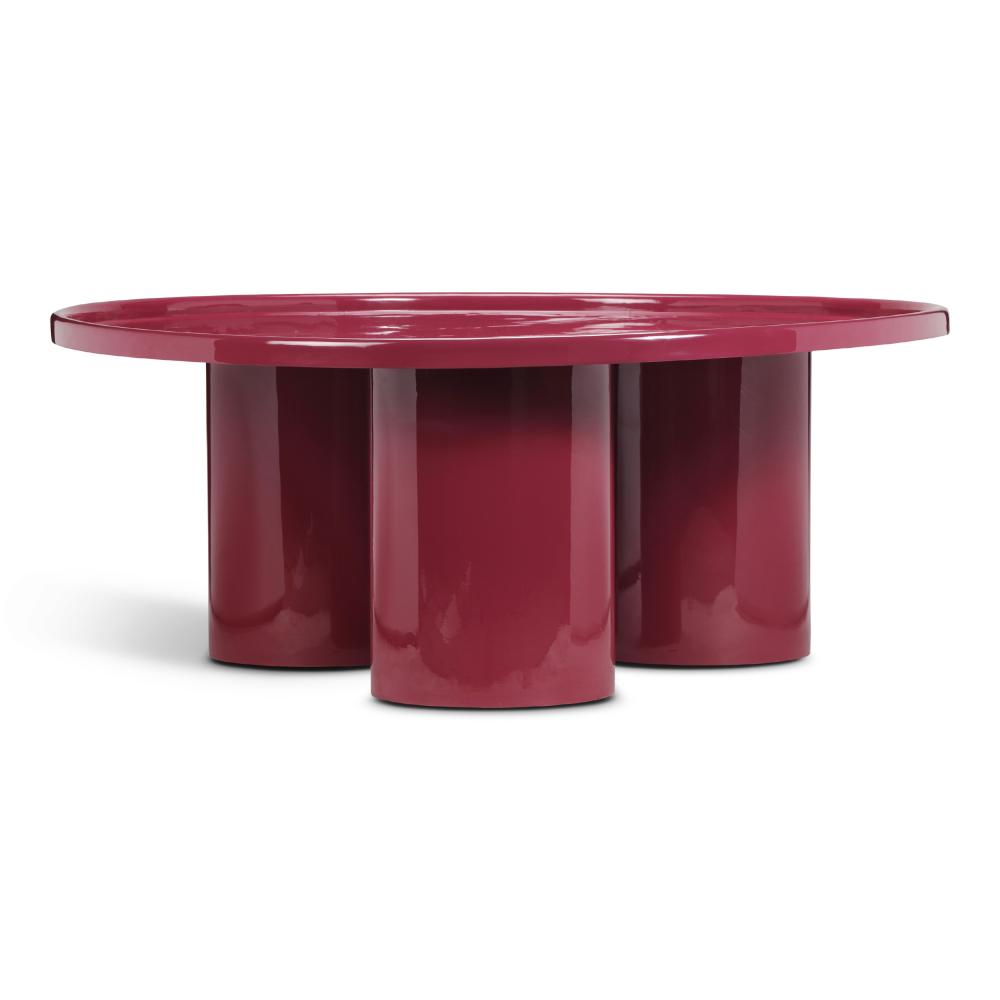 Modern Plum High Gloss Enamel Lacquer Cylindrical Legs Round Coffee Table 38 inch