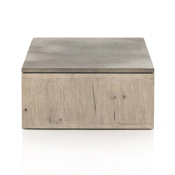 Modern Rectangle Coffee Table Dark Grey Faux Concrete Top & Oak Wood Open Base 60 inch