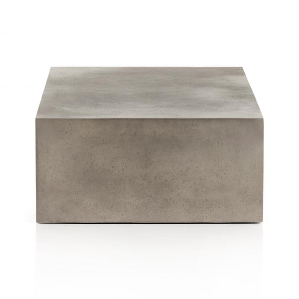 Modern Rectangle Coffee Table Dark Grey Faux Concrete Top & Oak Wood Open Base 60 inch