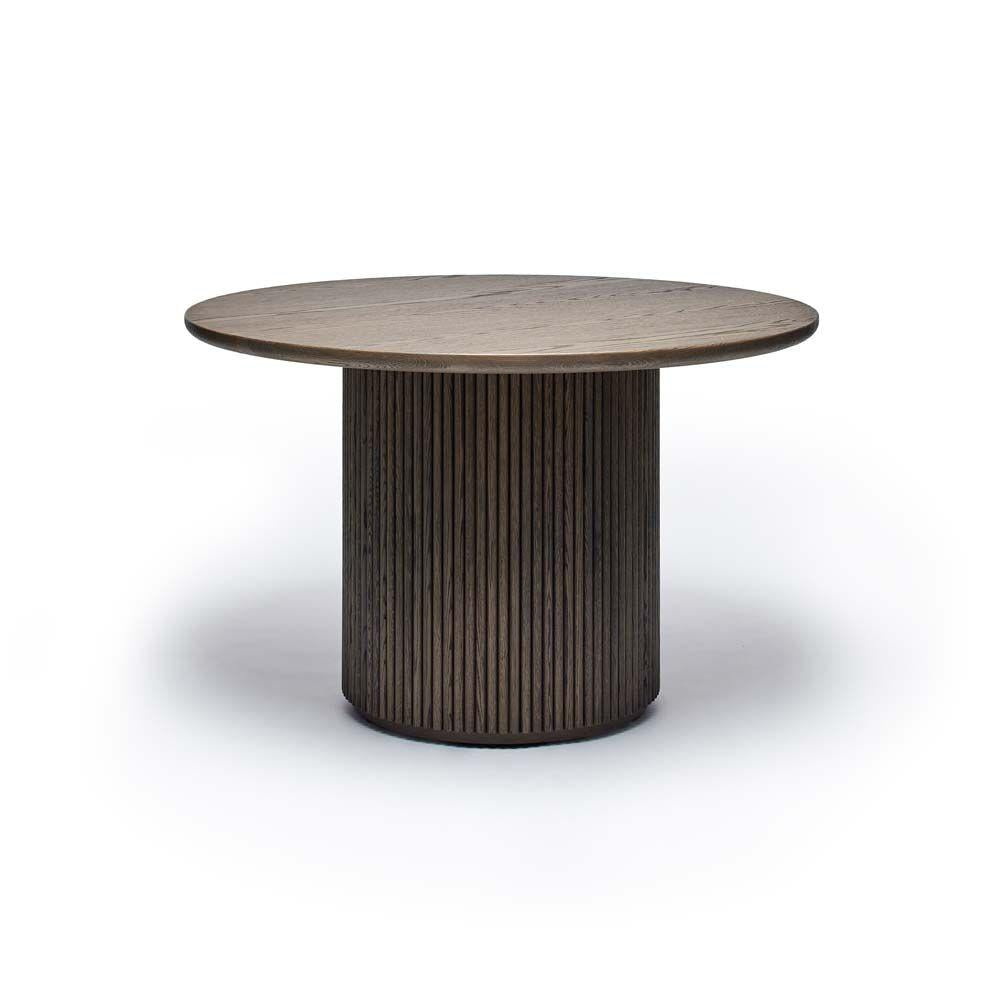 Modern Reeded Pedestal Round Dining Table Solid Oak Mocha 48 inch