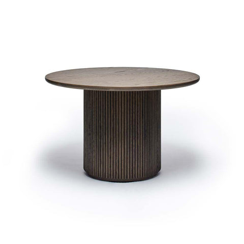 Modern Reeded Pedestal Round Dining Table Solid Oak Mocha 48 inch