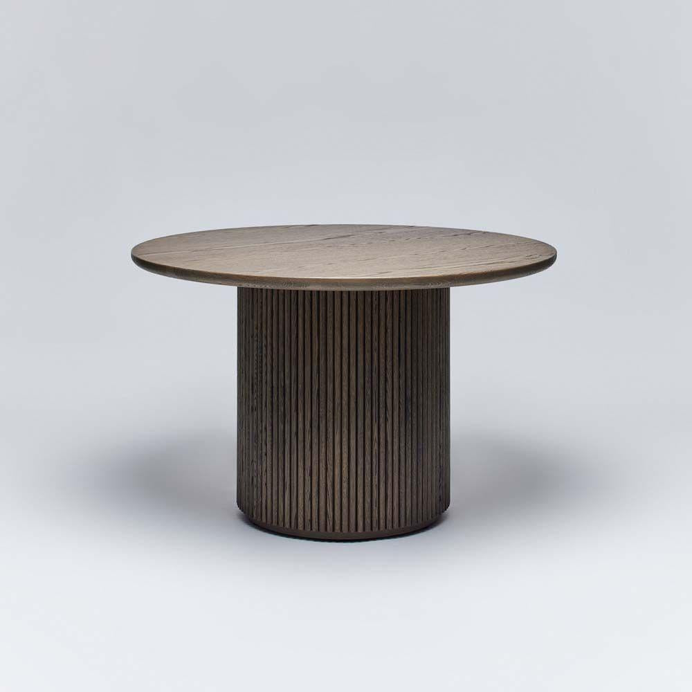 Modern Reeded Pedestal Round Dining Table Solid Oak Mocha 48 inch