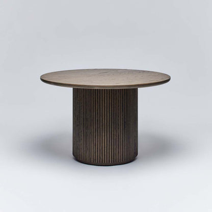 Modern Reeded Pedestal Round Dining Table Solid Oak Mocha 48 inch