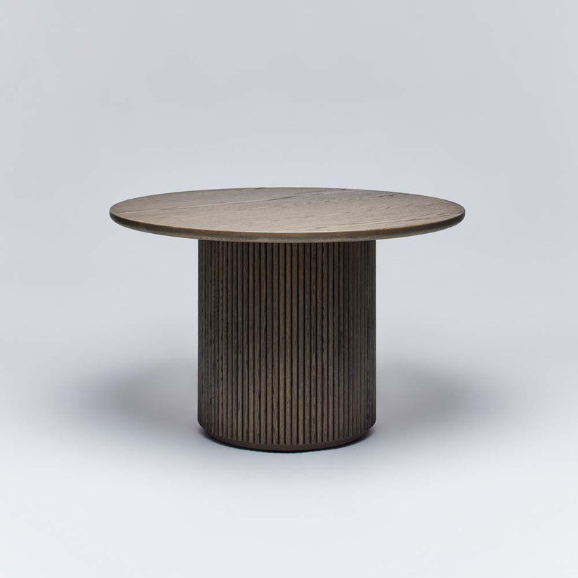 Modern Reeded Pedestal Round Dining Table Solid Oak Wood Mocha 48 inch ...