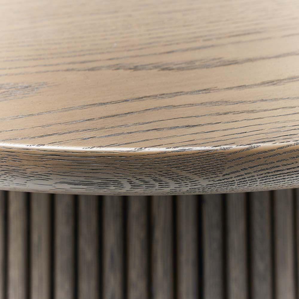 Modern Reeded Pedestal Round Dining Table Solid Oak Mocha 48 inch