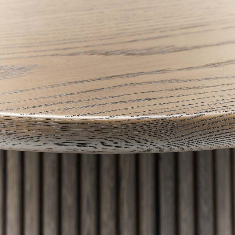 Modern Reeded Pedestal Round Dining Table Solid Oak Wood Mocha 60 inch ...