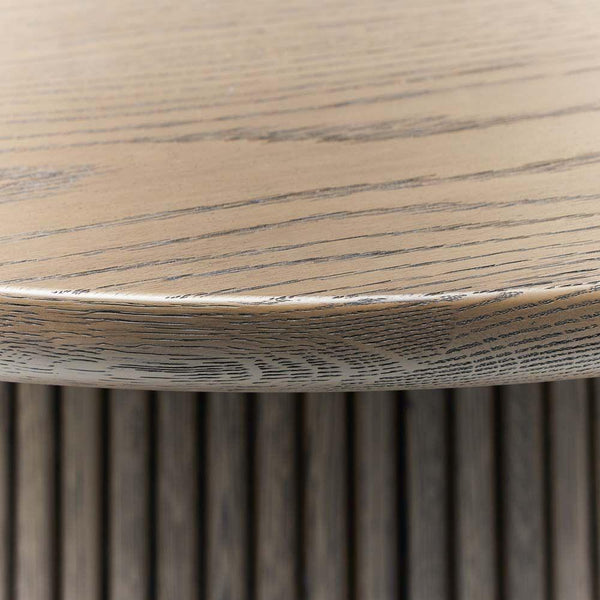 Modern Reeded Pedestal Round Dining Table Solid Oak Mocha 60 inch