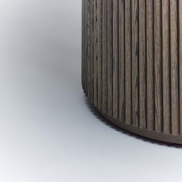 Modern Reeded Pedestal Round Dining Table Solid Oak Mocha 60 inch