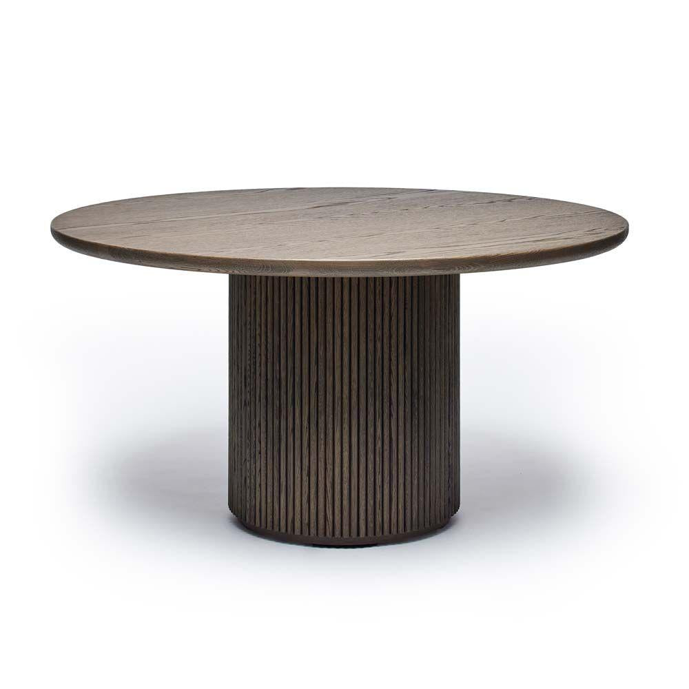 Modern Reeded Pedestal Round Dining Table Solid Oak Mocha 60 inch