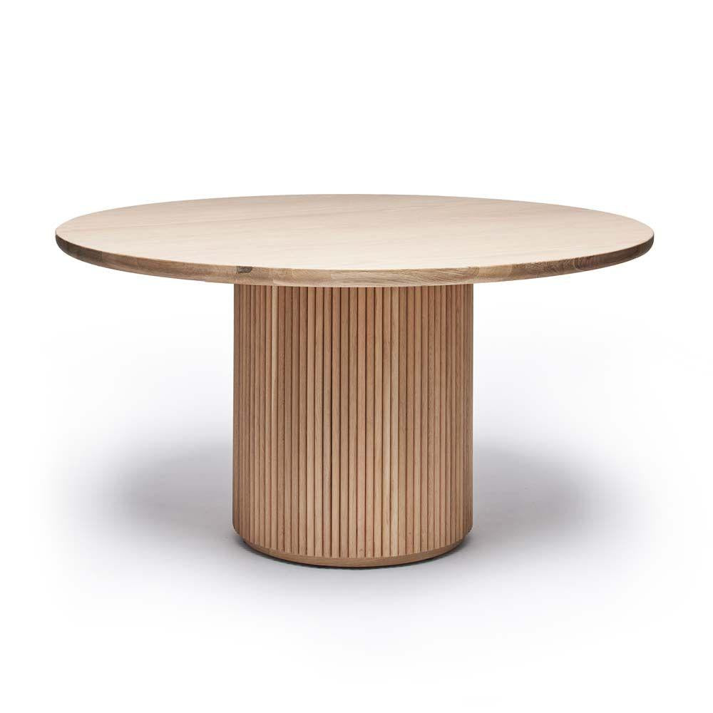 Modern Reeded Pedestal Round Dining Table Solid Oak Saddle 60 inch