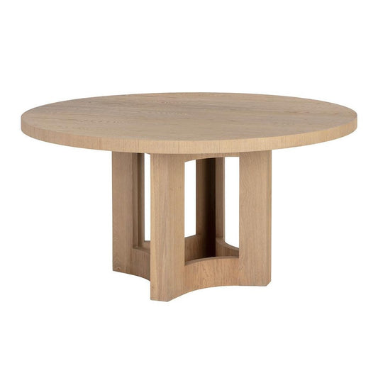 Modern Round Dining Table Natural Oak Wood 60 inch