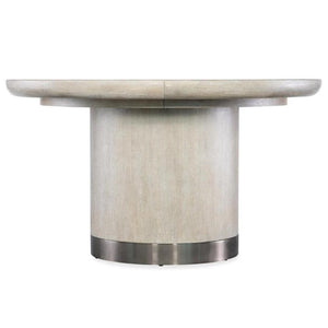 Modern Round Dining Table with Leaf Alabaster Color 54 inch