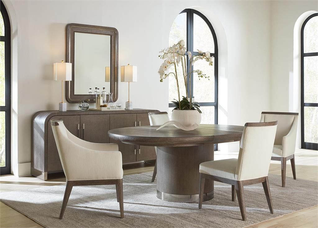 Modern Round Extension Dining Table with Leaf Brown Color 54 inch