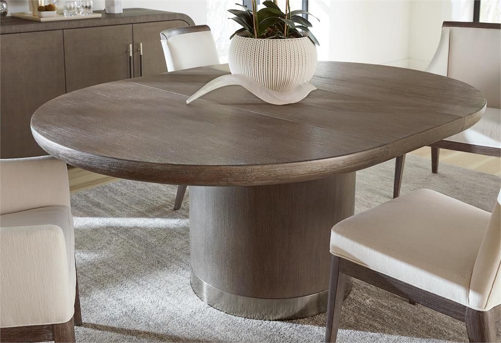 Modern Round Extension Dining Table with Leaf Brown Color 54 inch