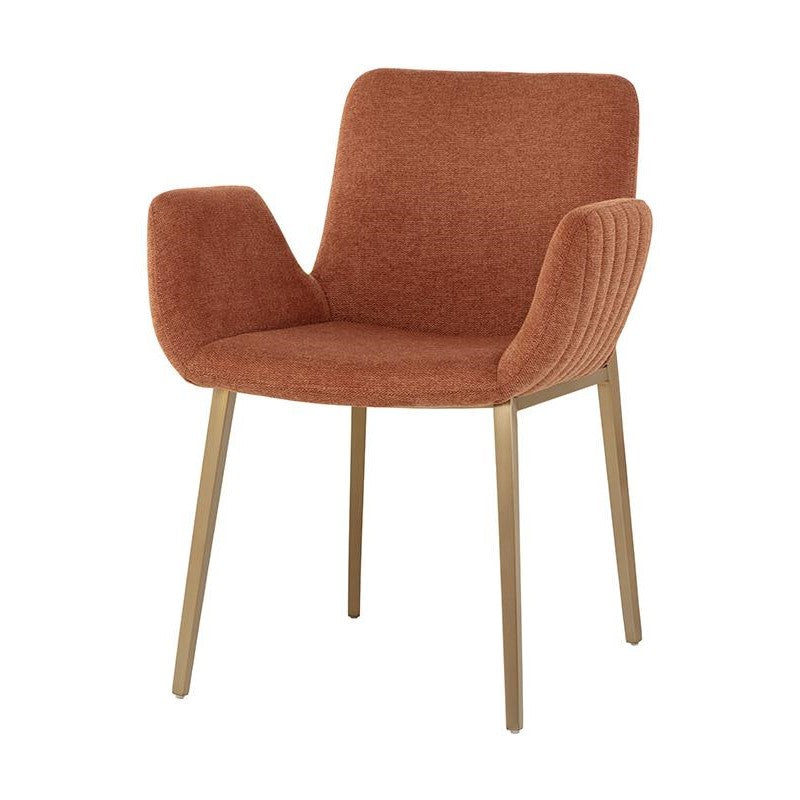 Modern Rust Channel Tufted Dining Chair Armchair Gold Metal Legs