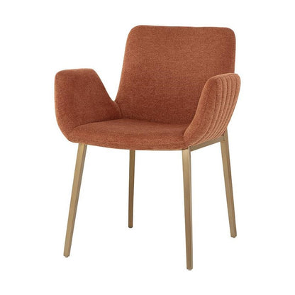 Modern Rust Channel Tufted Dining Chair Armchair Gold Metal Legs