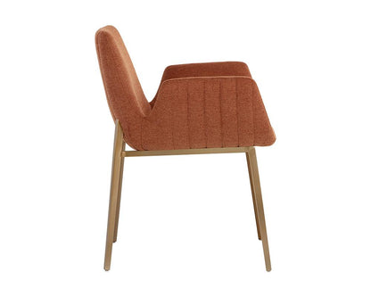 Modern Rust Channel Tufted Dining Chair Armchair Gold Metal Legs