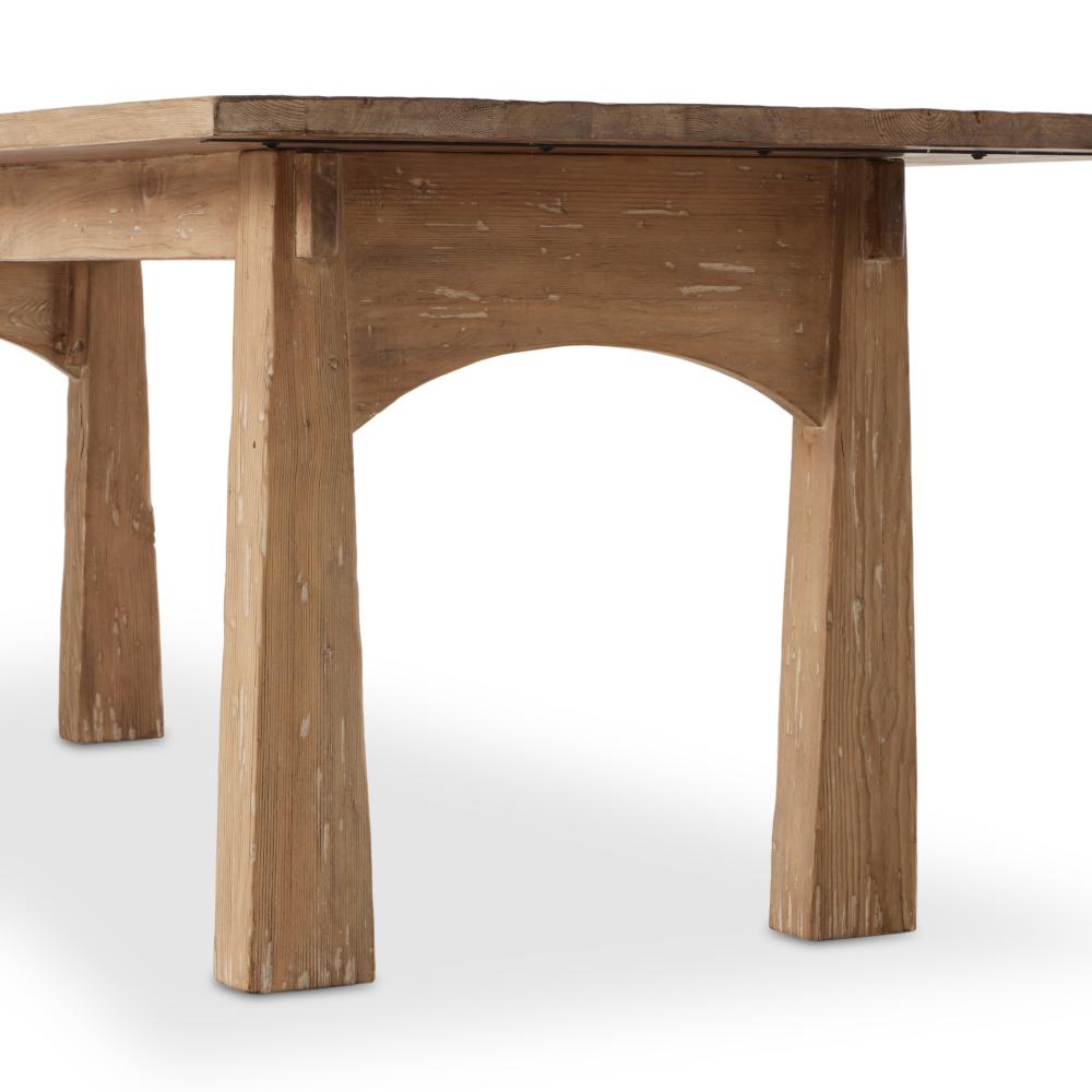 Modern Rustic Arch Base Rectangle Dining Table Aged Light Pine Wood 96 inch