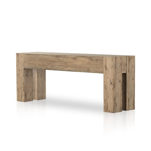 Modern Rustic Chunky Squared Leg Console Table Oak Wood with Rustic Wormwood Finish 86 inch