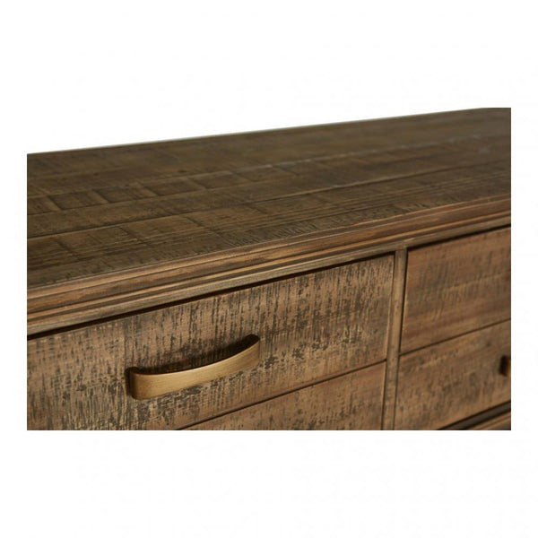 Modern Rustic Four Drawer Console Table Wood & Brass Base 71 inch