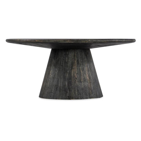 Modern Rustic Round Pedestal Coffee Table Mango Wood Black Finish 40 inch