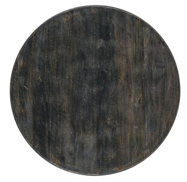 Modern Rustic Round Pedestal Coffee Table Mango Wood Black Finish 40 inch