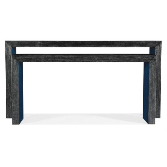 Modern Rustic Sofa Nesting Console Table Set Black & Blue Wood 72 inch